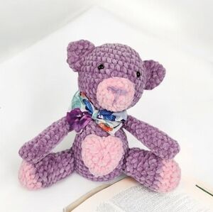 New Handmade Crochet Amigurumi Stuffed Toy Plush Teddy Hearts Bear Bow